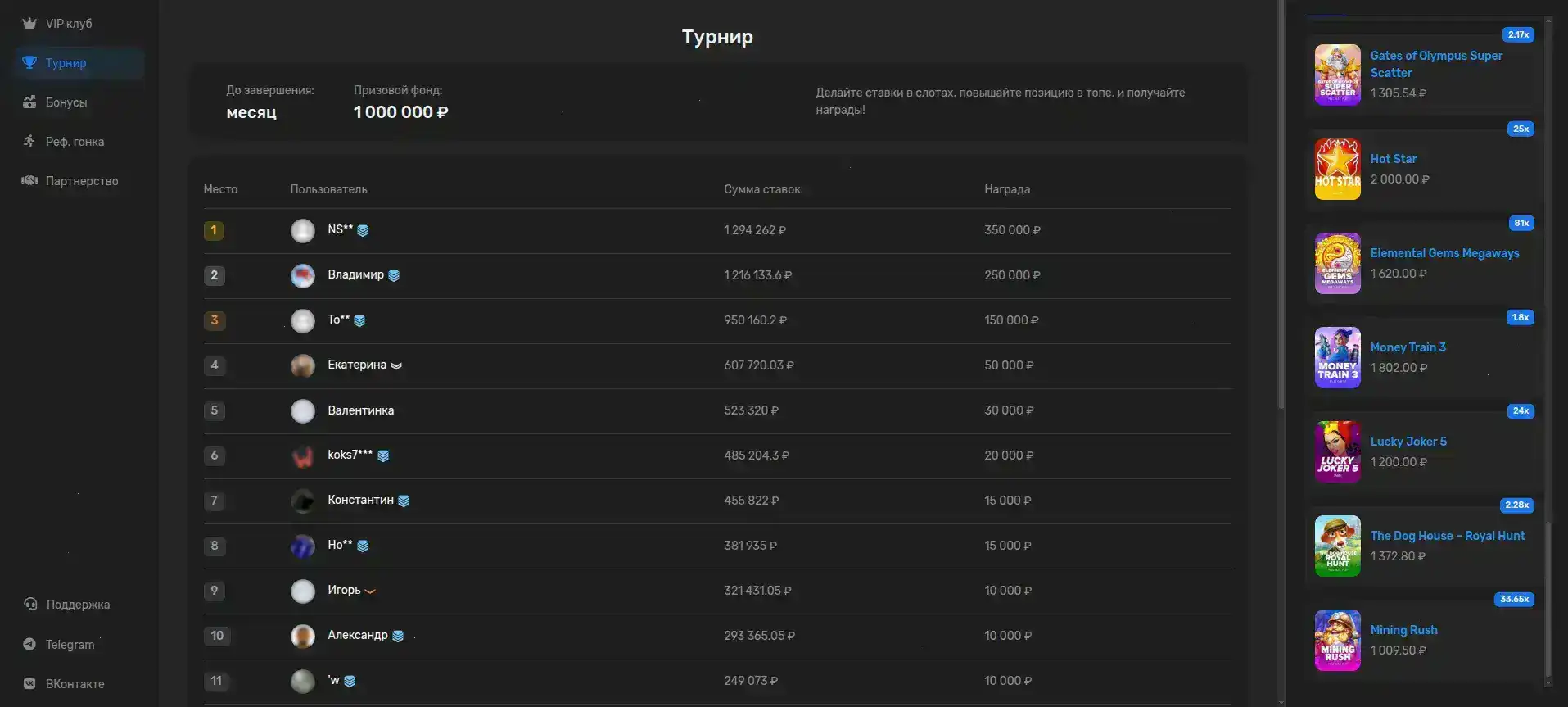демонстрация списка slots c крупными провайдерами d rip
